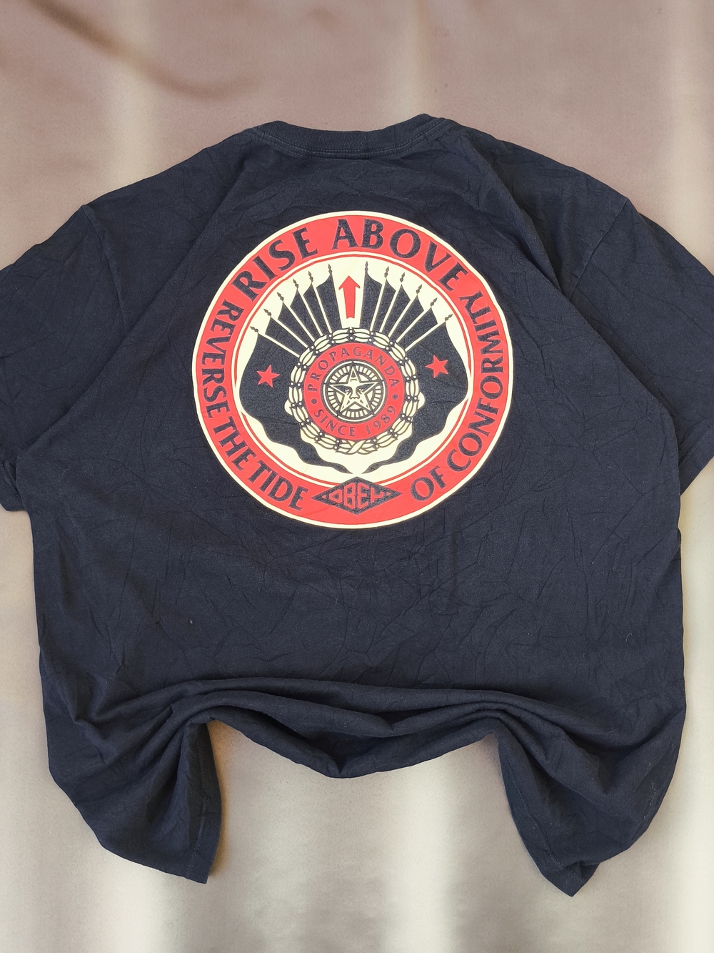 Obey Mens Black with Red 'Rise Above' Back Graphic Size L